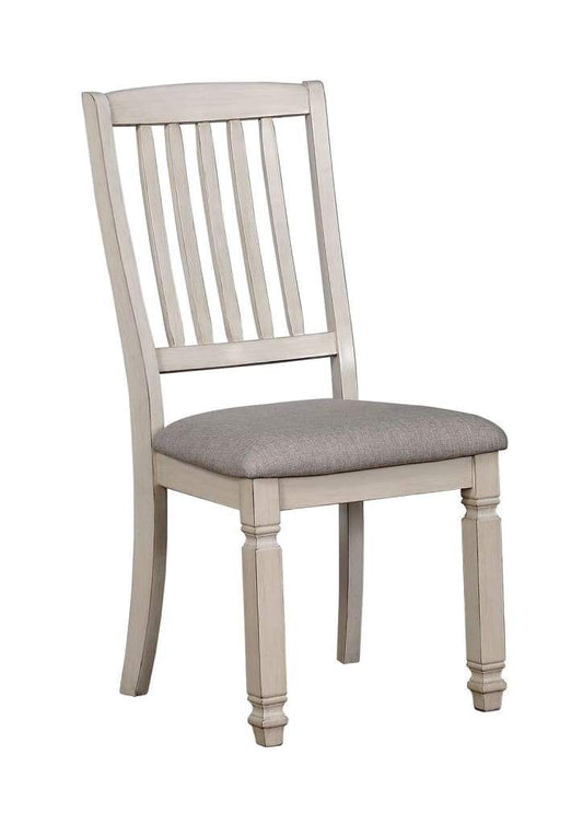 Wood Side Chair With Fabric Padded Seat,Pack Of Two, Antique White -CM3194SC-2PK By Casagear Home