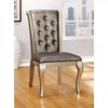 Side Chair Set of 2 | Buttoned Faux Leather | Gray Gold Legs