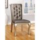 Side Chair Set of 2 | Buttoned Faux Leather | Gray Gold Legs