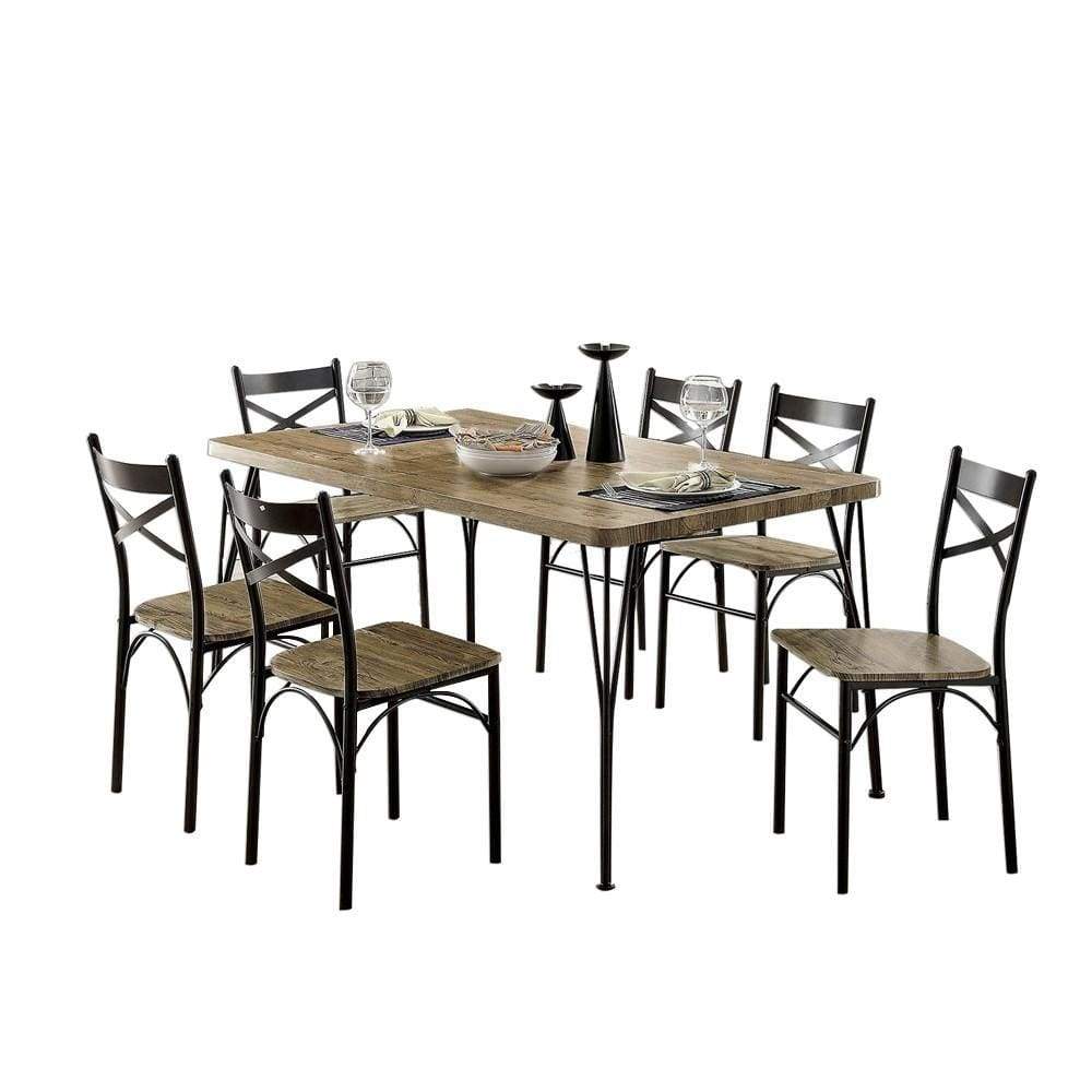7-Piece Wooden Dining Table Set In Gray and Weathered Brown By Casagear Home
