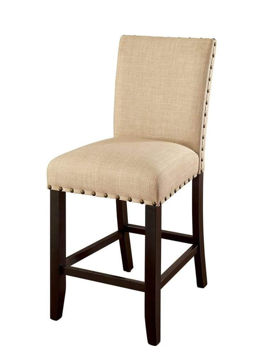 Fabric Upholstered Wooden Counter Height Chair,Pack Of Two, Beige & Brown By Casagear Home