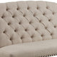 Nailhead Trim Fabric Upholstered Wing Back Wooden Bench Beige and Black By Casagear Home FOA-CM3324BK-BN