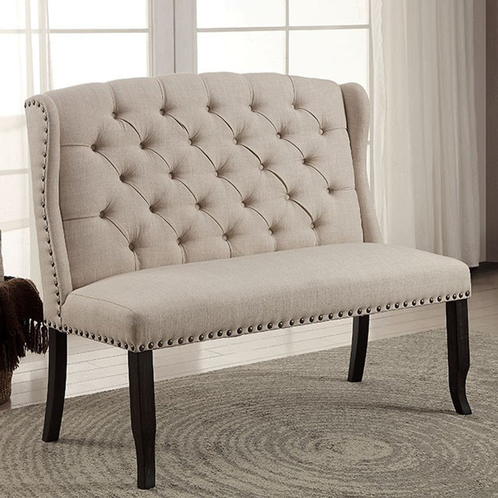 Bench | Wing Back Style | Nailhead Trim | Beige Black Finish