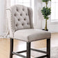 Wooden Counter Height Wingback Chair, Ivory and Black - Set of 2 By Casagear Home