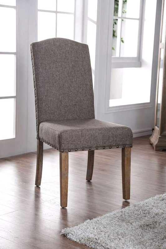 Fabric Upholstered Solid Wood Side Chair with Nail head Trims , Brown and Gray, Pack of Two - CM3429SC-2PK