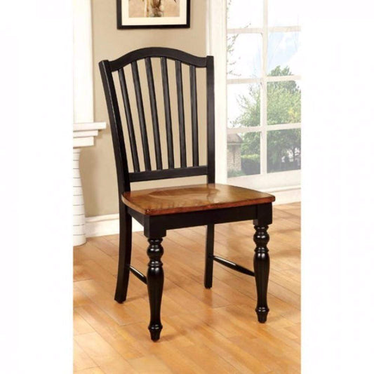 Mayville Cottage Side Chair With wooden Seat, Black & Antique Oak Finsh, Set of 2 By The Urban Port