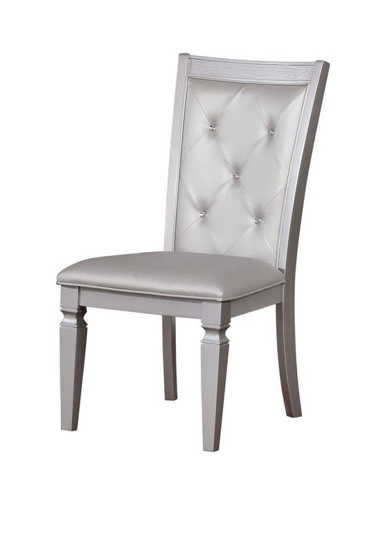 Button Tufted Leather Upholstered Side Chair, Silver, Pack Of Two -CM3452SC-2PK By Casagear Home