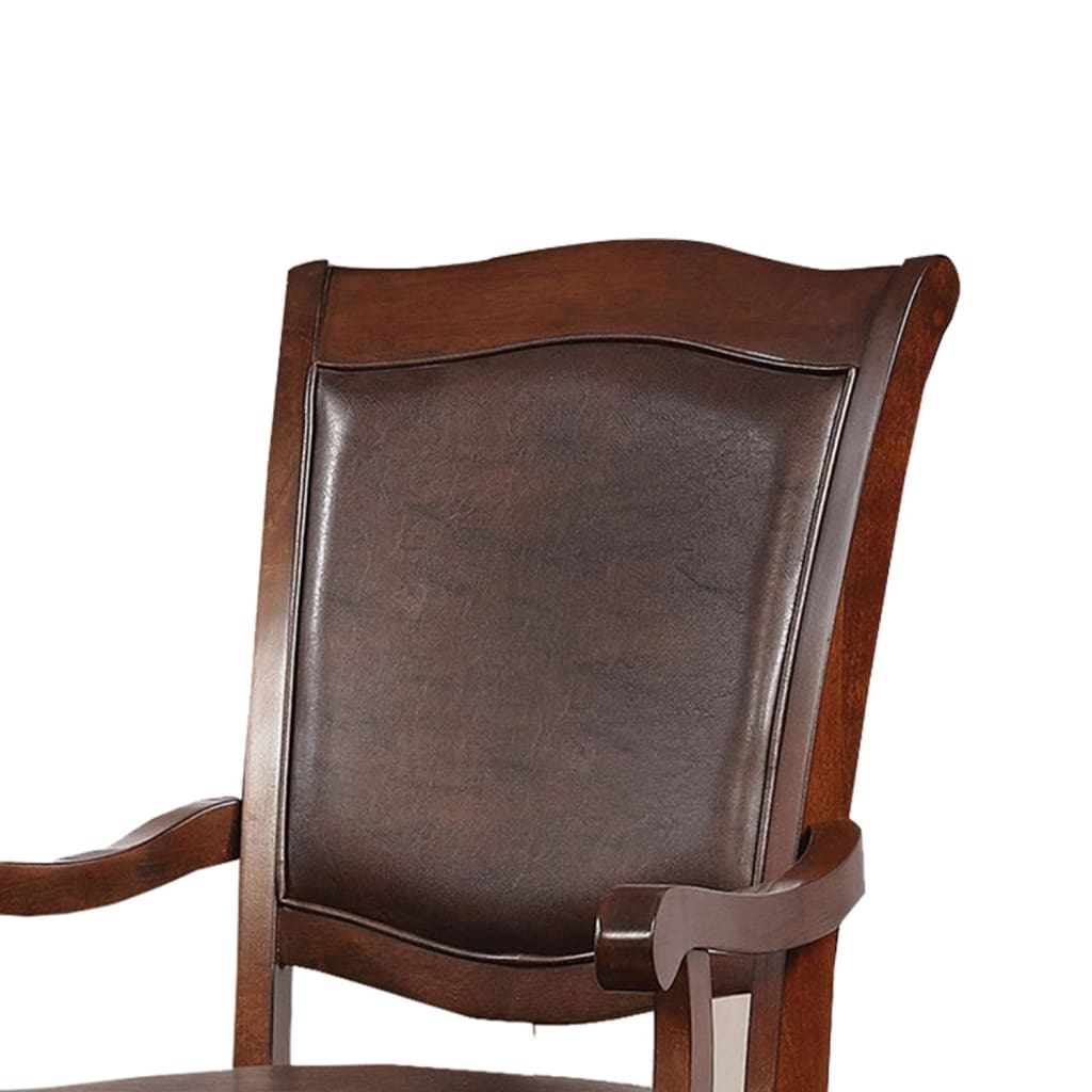 Wooden Arm Chair With Leather Upholstery Cherry Brown Set Of 2 FOA-CM3453AC-2PK