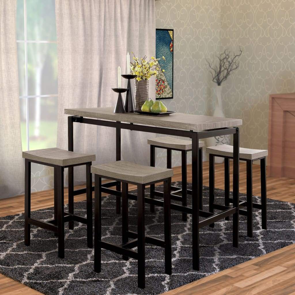 5-Piece Wooden Counter Height Table Set In Natural Brown And Black By Casagear Home