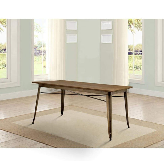 Industrial Style Rectangular Solid Wood Dining Table with Tapered Metal Legs, Brown and Gray By Casagear Home