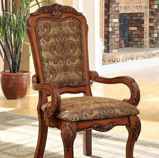Medieve Traditional Arm Chair Seat, Antique Oak Finish, Set Of 2 By Casagear Home