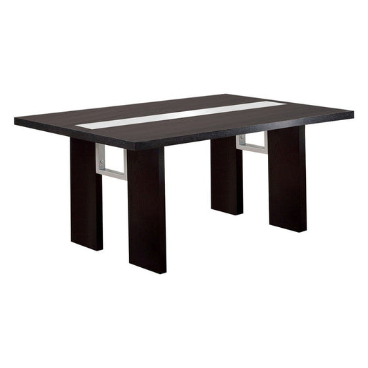 Contemporary Glass Insert Dining Table, Black By Casagear Home