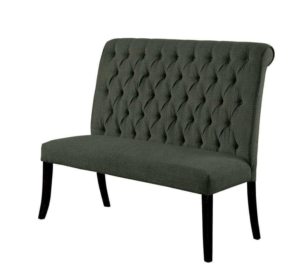 Button Tufted Wooden Fabric Upholstered Love Seat Bench, Gray And Black -CM3564GY-BN By Casagear Home