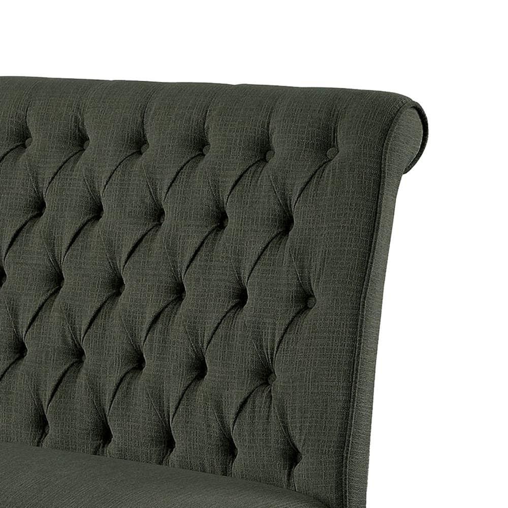 Button Tufted Wooden Fabric Upholstered Love Seat Bench Gray And Black -CM3564GY-BN By Casagear Home FOA-CM3564GY-BN