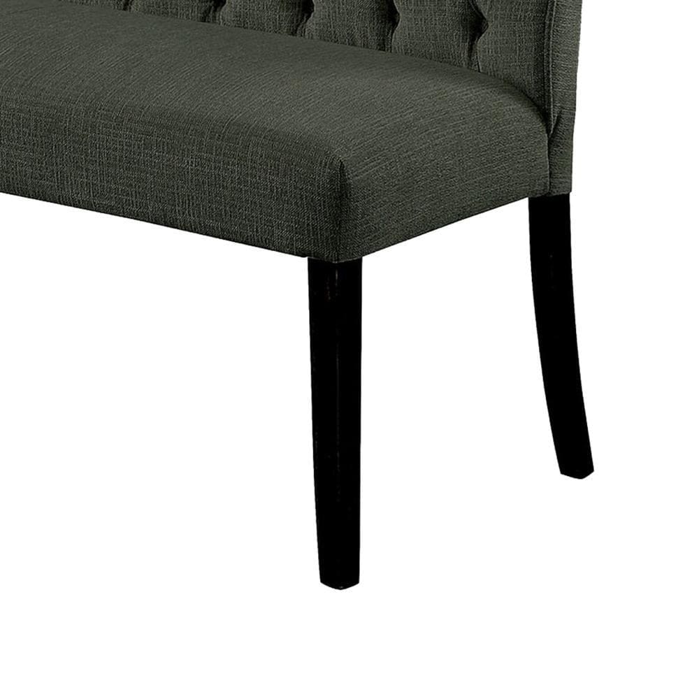 Button Tufted Wooden Fabric Upholstered Love Seat Bench Gray And Black -CM3564GY-BN By Casagear Home FOA-CM3564GY-BN
