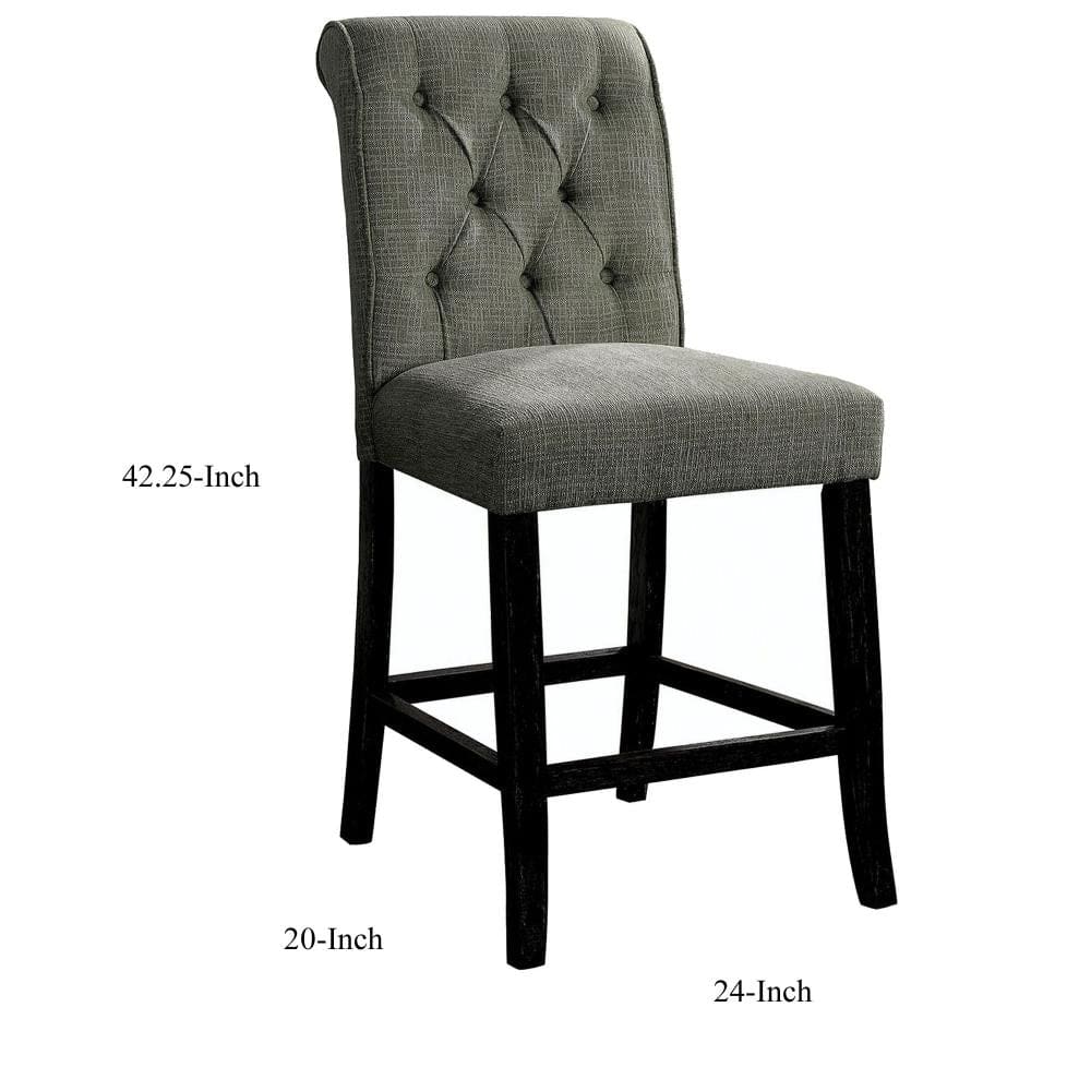 Wooden Fabric Upholstered Counter Height Chair Gray And Black Pack Of Two -CM3564GY-PC-2PK By Casagear Home FOA-CM3564GY-PC-2PK