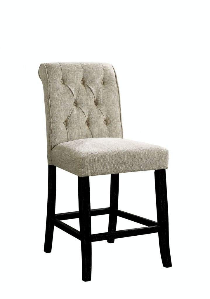 Wooden Fabric Upholstered Counter Height Chair, Ivory And Black, Pack Of Two -CM3564PC-2PK By Casagear Home