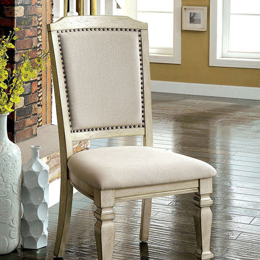 Nailhead Trim Fabric Upholstered Wooden Side Chair, Set of 2, Beige By Casagear Home