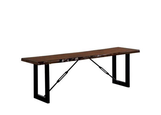 Rectangle Metal Frame Bench With Wooden Seat, Gray And Brown -CM3604BN By Casagear Home