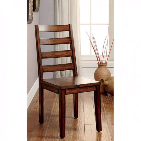Transitional Wooden Side Chair with Ladder Style Back, Set of 2, Oak Brown By Casagear Home