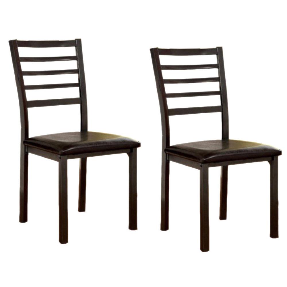 Leatherette Wooden Side Chair with Ladder Back, Set of 2, Brown By Casagear Home