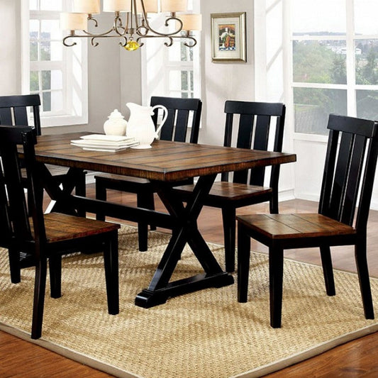Alana Transitional Plank Style Dining Table, Antiqued Oak & Black Finish By Casagear Home