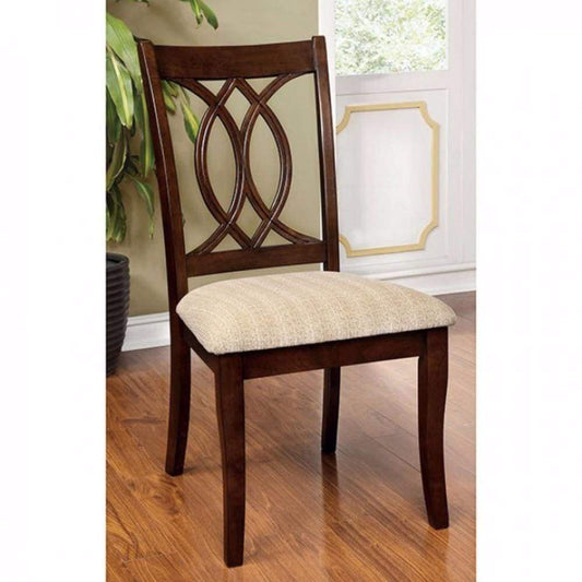 Side Chair Set of 2 | Fabric Upholstered | Cut Out Back | Beige Brown