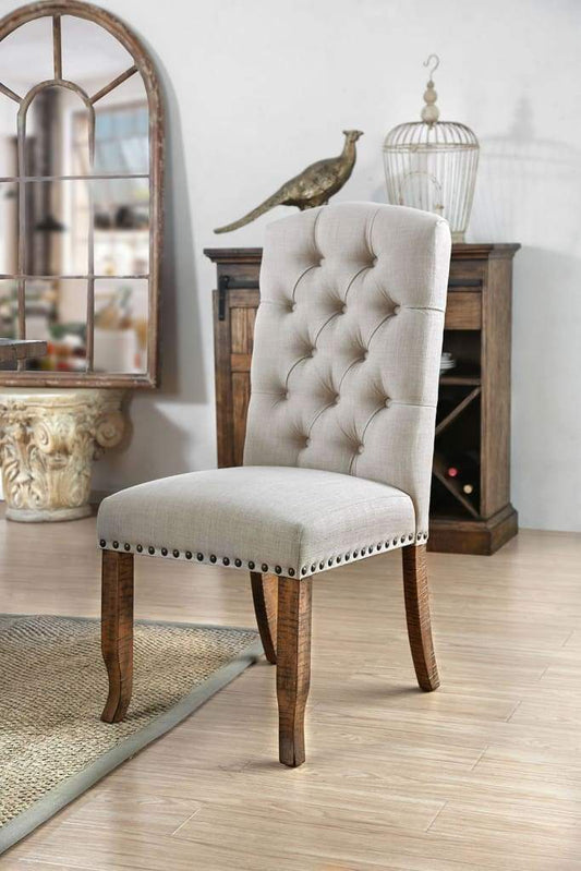 Button Tufted Fabric Upholstery Side Chair, Cream And Brown, Pack Of Two -CM3829F-SC-2PK By Casagear Home
