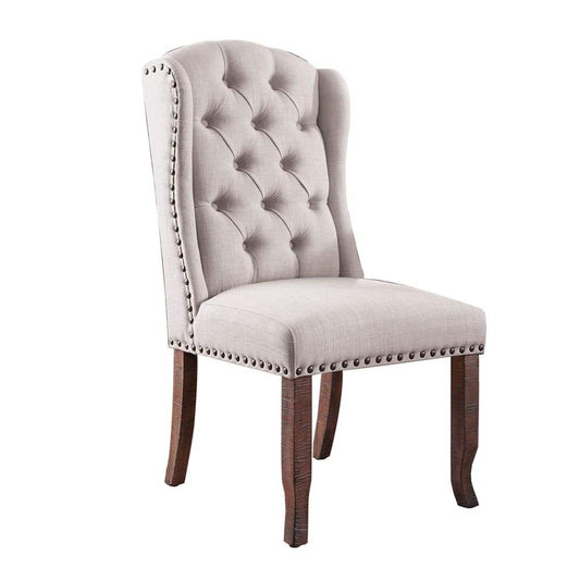 Wingback Chair Set of 2 | Button Tufted Fabric | Cream Brown