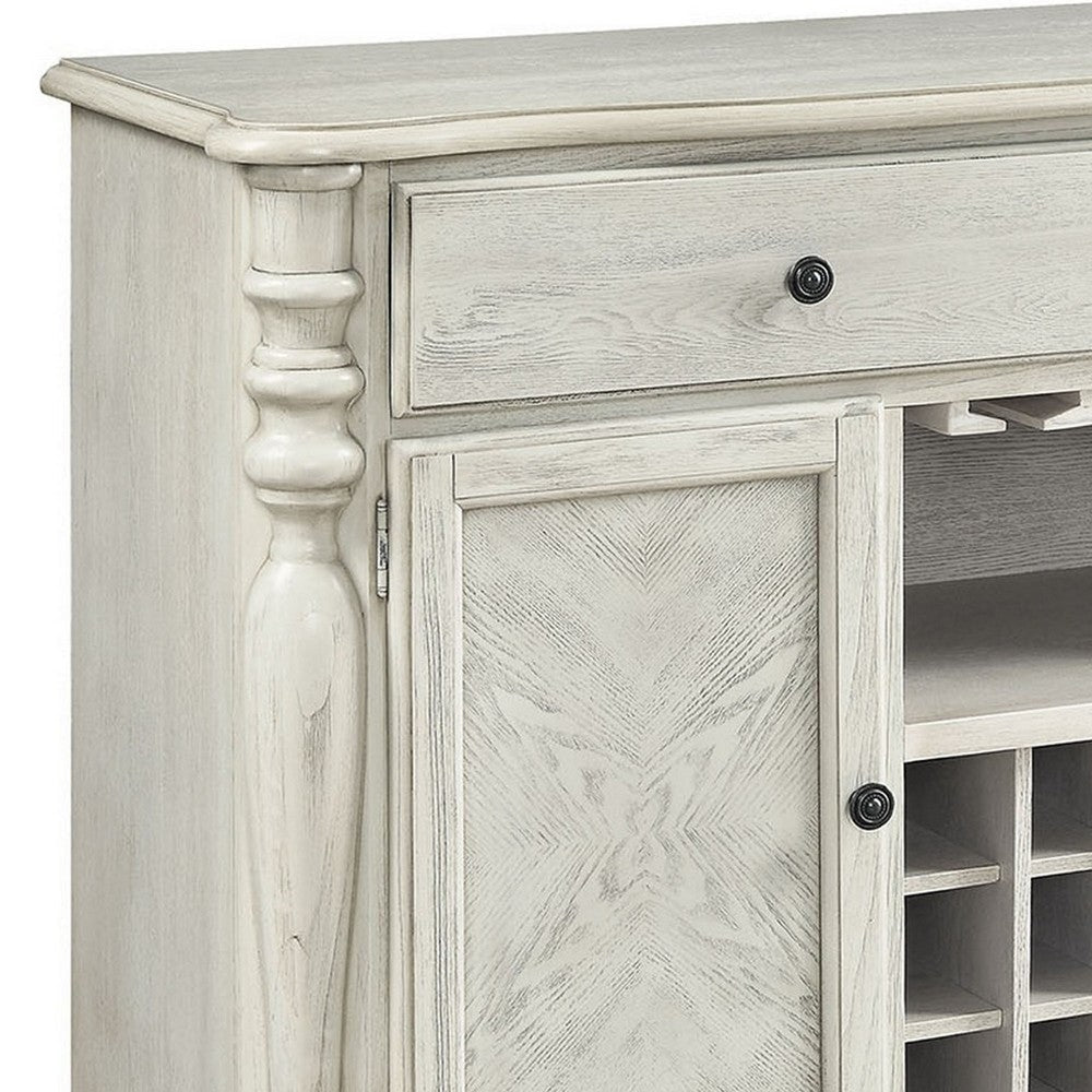 Transitional Style Wooden Server with Side Door Cabinets and 2 Drawers White By Casagear Home FOA-CM3872WH-SV