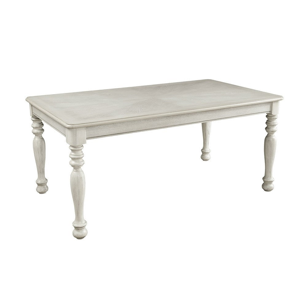 Rectangular Shaped Wooden Dining Table with Turned Legs, White By Casagear Home