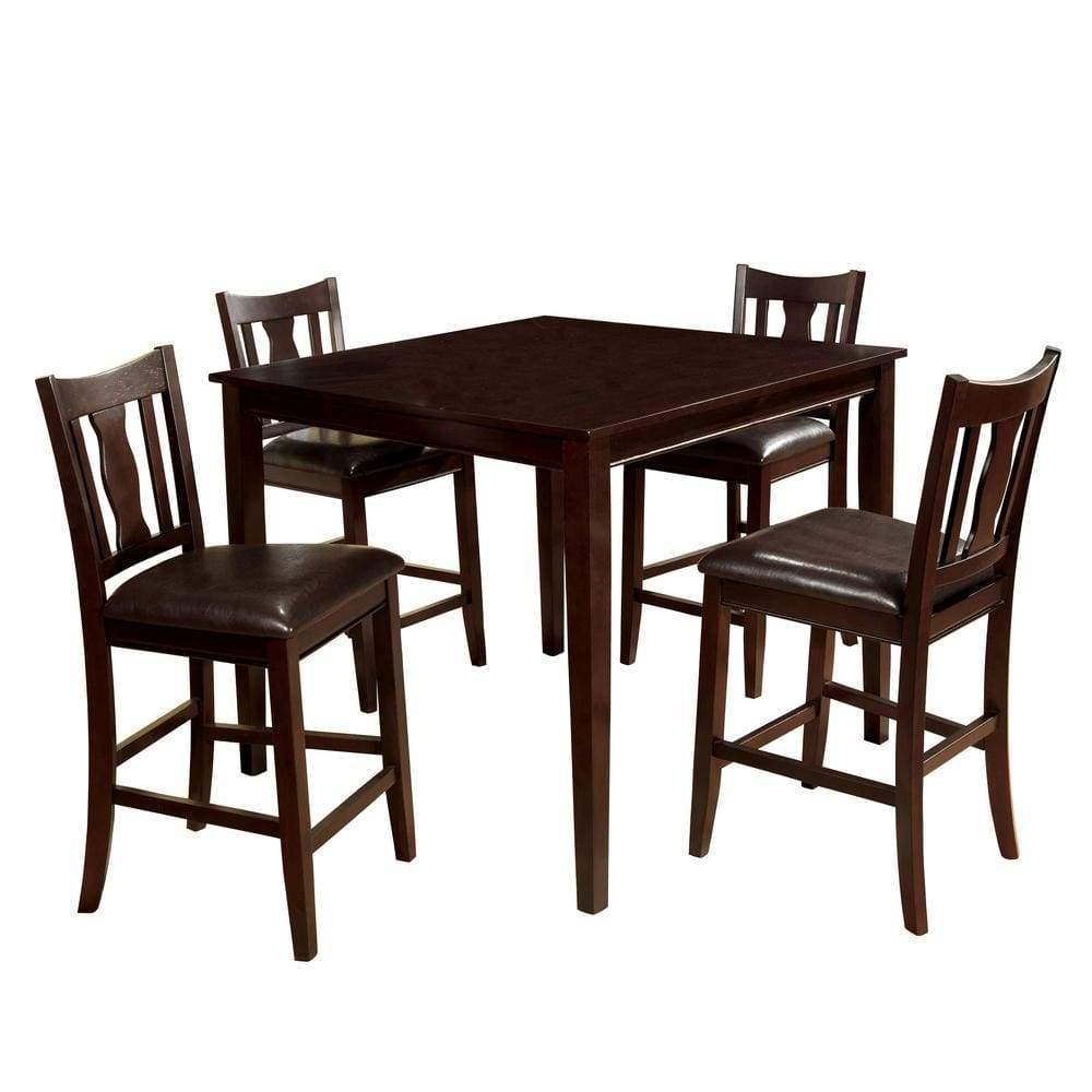 5 Piece Wood Counter Height Table, Fiddle Back Chairs, Brown By Casagear Home
