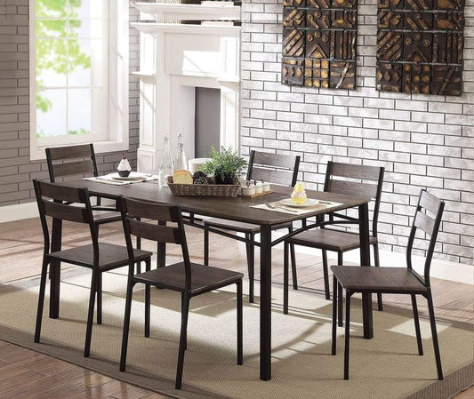 7-Piece Metal And Wood Dining Table Set In Antique Brown By Casagear Home