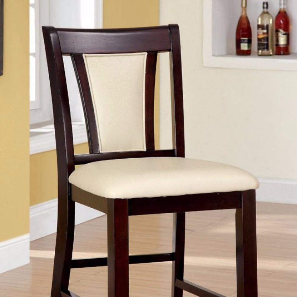 Wooden Counter Height Chair With Padded Seat and Back, Pack of 2, Brown & Ivory By Casagear Home