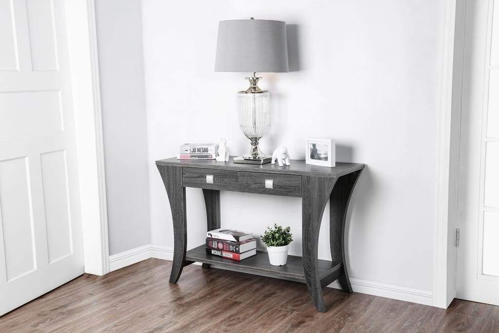 Wooden Sofa Table with Swooping Curled Legs, Gray By Casagear Home