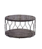 Industrial Style Round Metal and Solid Wood Coffee Table with Open Bottom Shelf, Gray and Brown - CM4171C