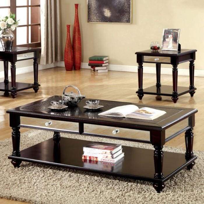 3 Piece Wood Coffee Table & End Table Set, Open Bottom Shelf, Brown By Casagear Home