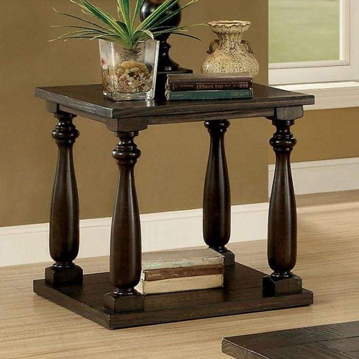 Wooden End Table with Open Shelf, Dark Walnut Brown By Casagear Home
