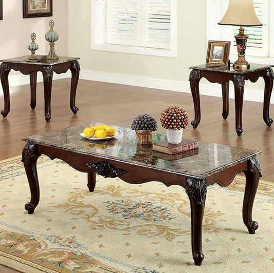 Traditional 3 Piece Coffee Table Set, Dark Cherry Brown By Casagear Home