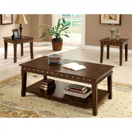 Solid Wood Coffee & End Tables Set, Dark Brown, Pack of 3 By Casagear Home
