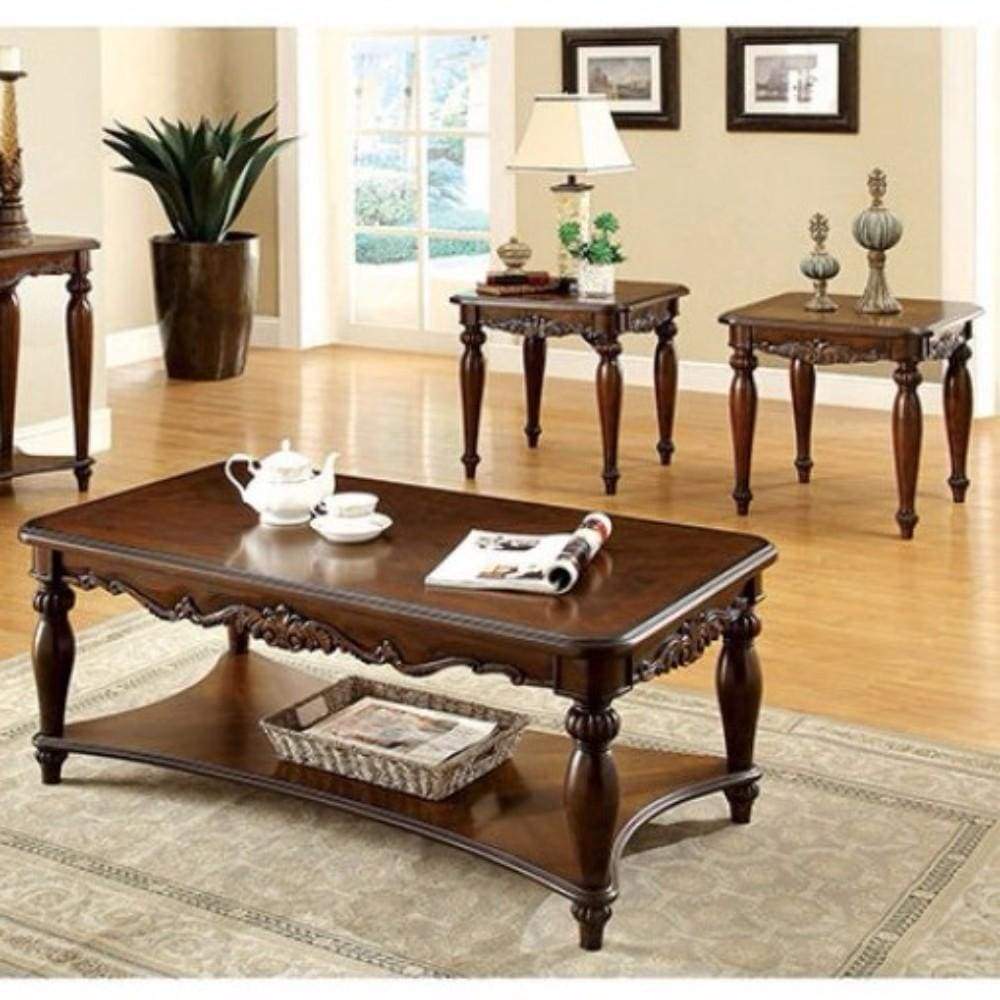 Table Set | 3 Piece | Wood Coffee & End Tables | Cherry Brown