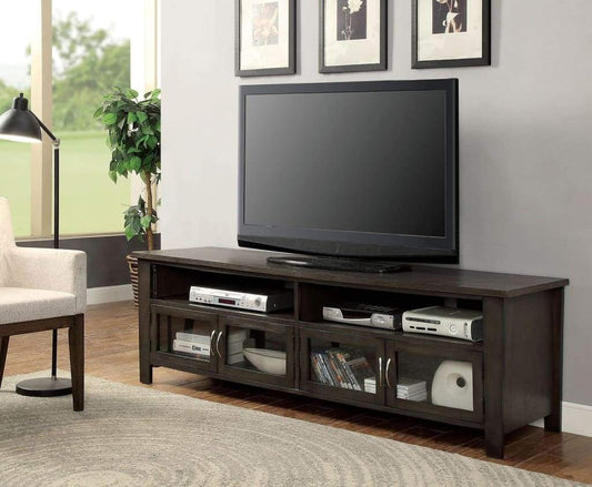 72" Wooden TV Stand With 2 Cabinets and 2 Open Shelves In Brown By Casagear Home