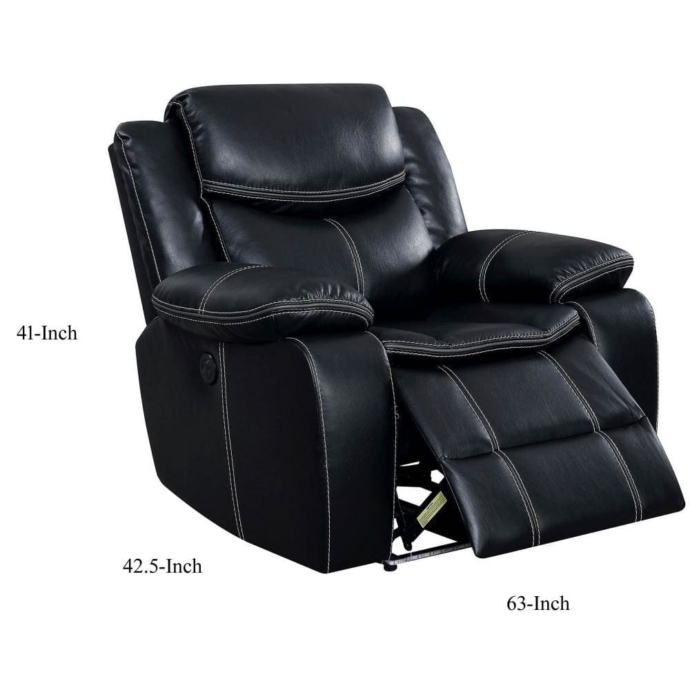 Leatherette Power Recliner With Cup Holders & Storage Black By Casagear Home FOA-CM6567-CH