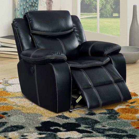 Leatherette Power Recliner With Cup Holders & Storage, Black By Casagear Home