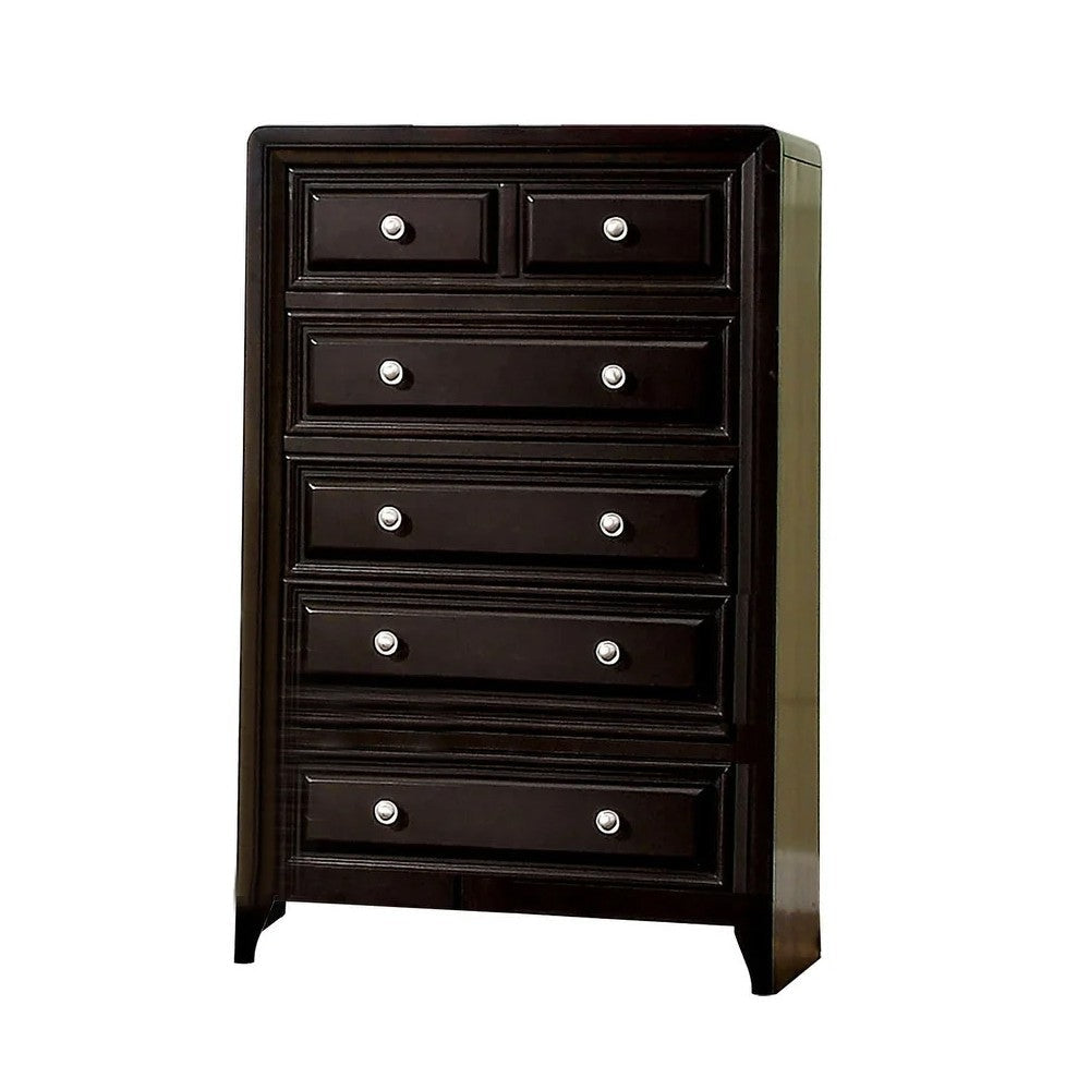 6 Drawers Transitional Style Wooden Chest, Espresso Brown By Casagear Home