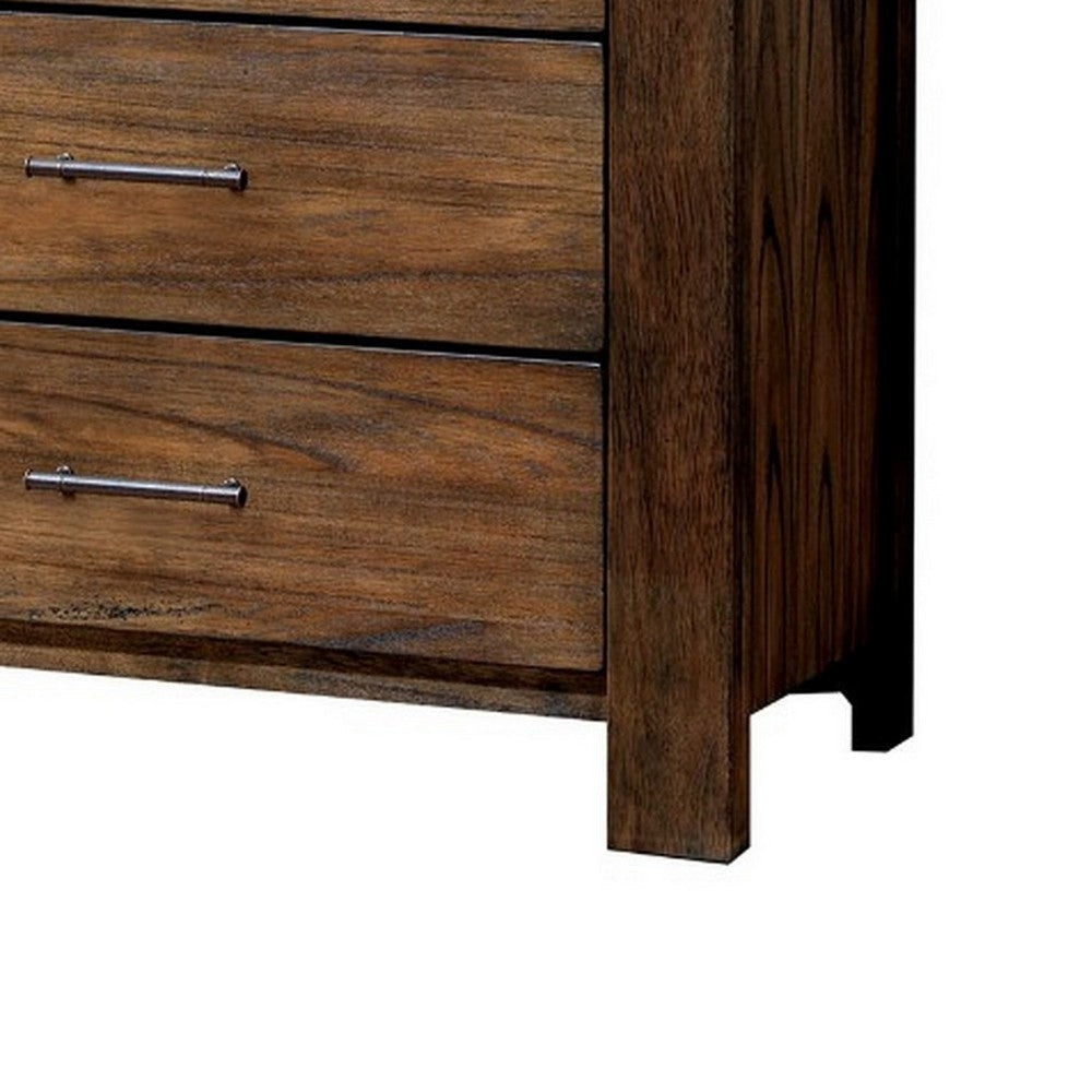 5 Drawers Transitional Wooden Chest with Antique Bar Pulls Rustic Brown By Casagear Home FOA-CM7072C