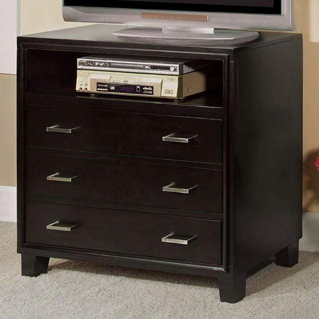 3 Drawer And 1 Open shelved Contemporary Media Chest, Espresso Brown By Casagear Home