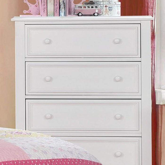Wooden 4 Drawers Chest, White By Casagear Home