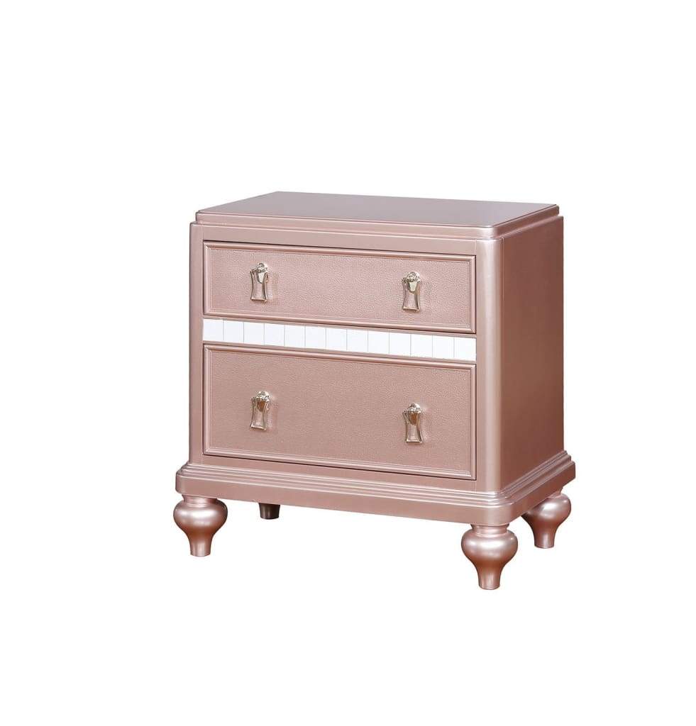 Contemporary Solid Wood Night Stand With Mirror Trim, Pink By Casagear Home