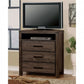 38 Inch Wood Media Tall Dresser Chest, 3 Drawers, Dark Oak brown By Casagear Home
